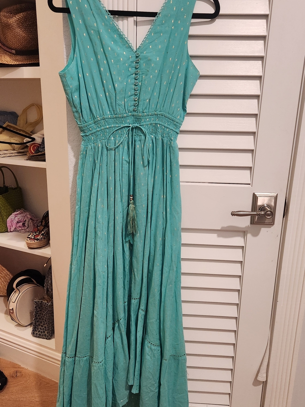 Parisian Works Aqua Sleeveless Maxi Dress with Tassel Tie